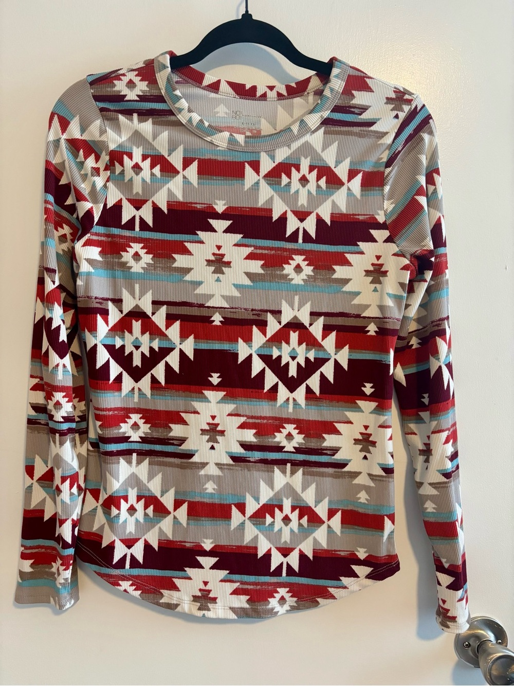 No Boundaries Red Multi Aztec-Pattern Long Sleeve Top